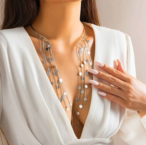 Cascading Medal Necklace with Pearl Pendant (One Piece)