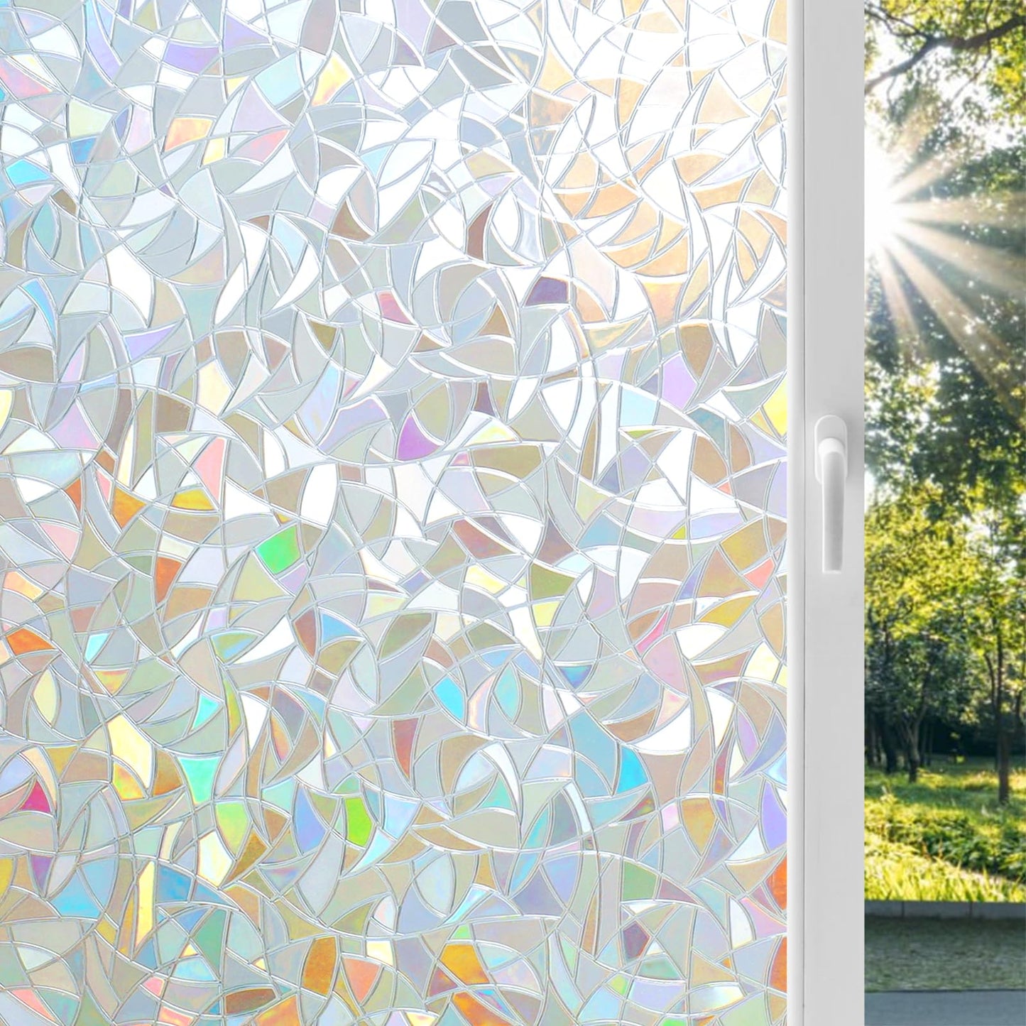 Homein Window Privacy Film Rainbow Window Film Decorative 3D Window Clings Non Adhesive Window Tint for Home Stained Glass Window Film for Glass UV Blocking 17.5 x 118.1 inches
