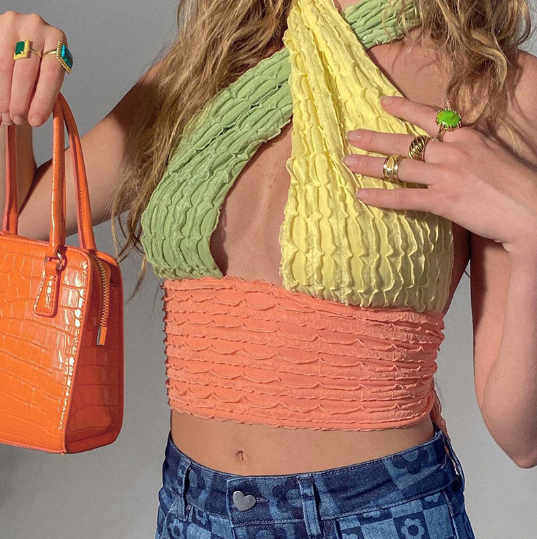 Three-Color Halter Neck Slim-Fit Contrast Vest