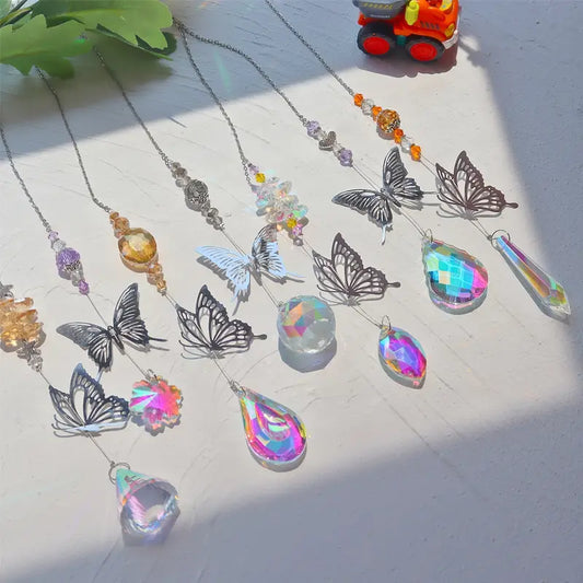 Colorful Crystal Butterfly Suncatcher Pendant for Decor