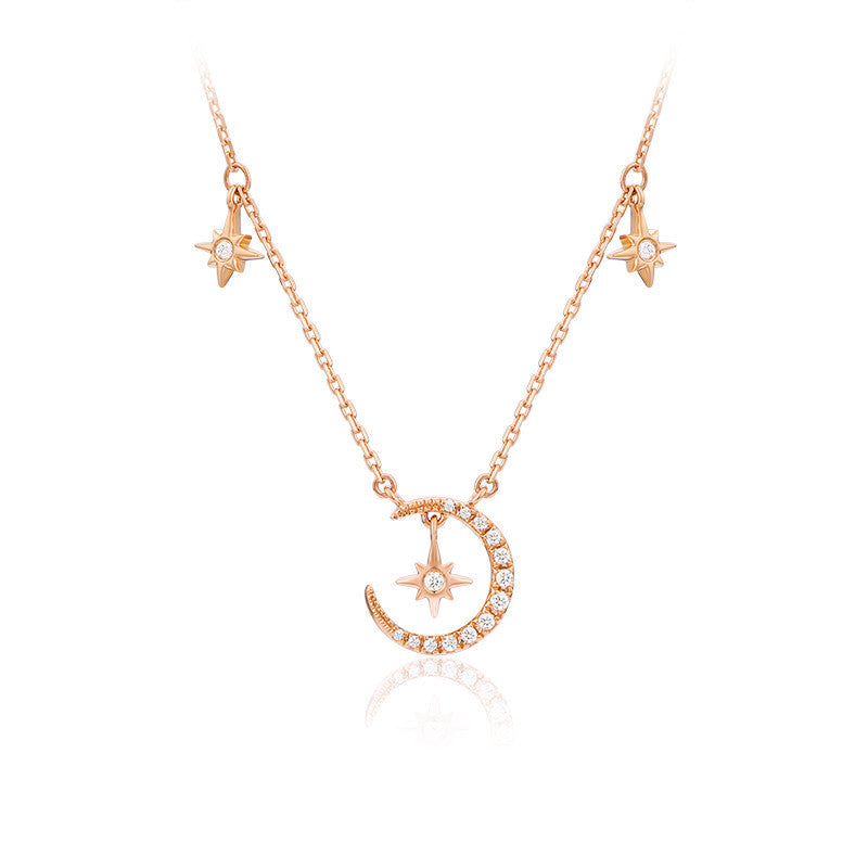 S925 Silver Star and Moon Necklace for Women